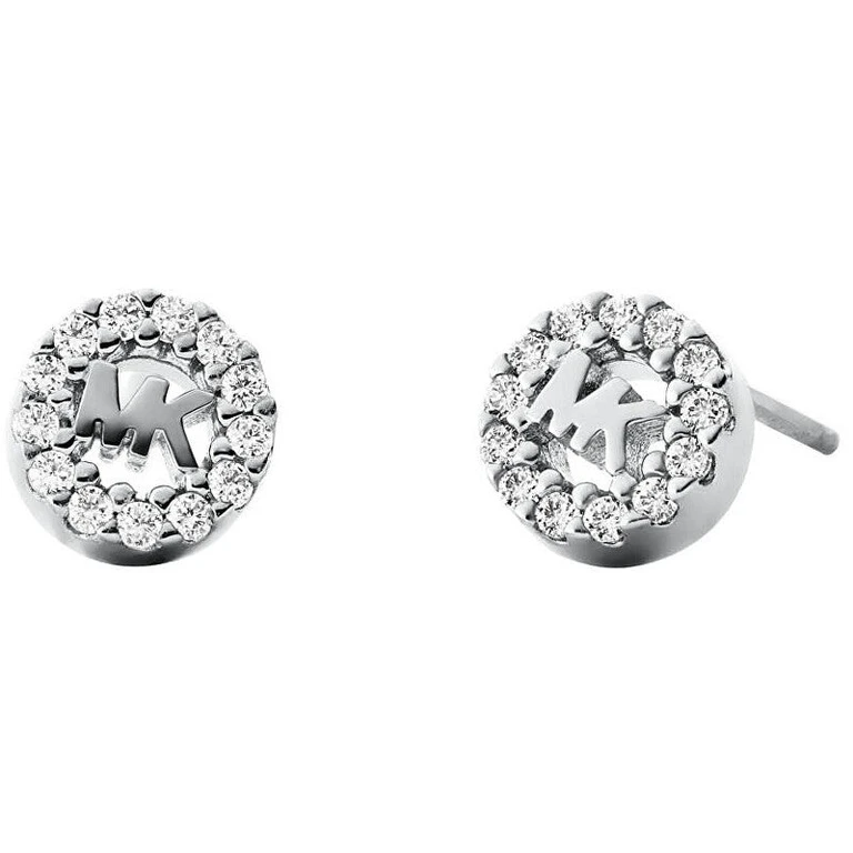 Silver Button Earrings with Zirconia Mkc1033An040