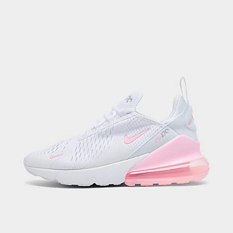 Girls' Big Kids Air Max 270 Casual Shoes in White/Light Smoke Grey/Pink Foam Size: 3.5