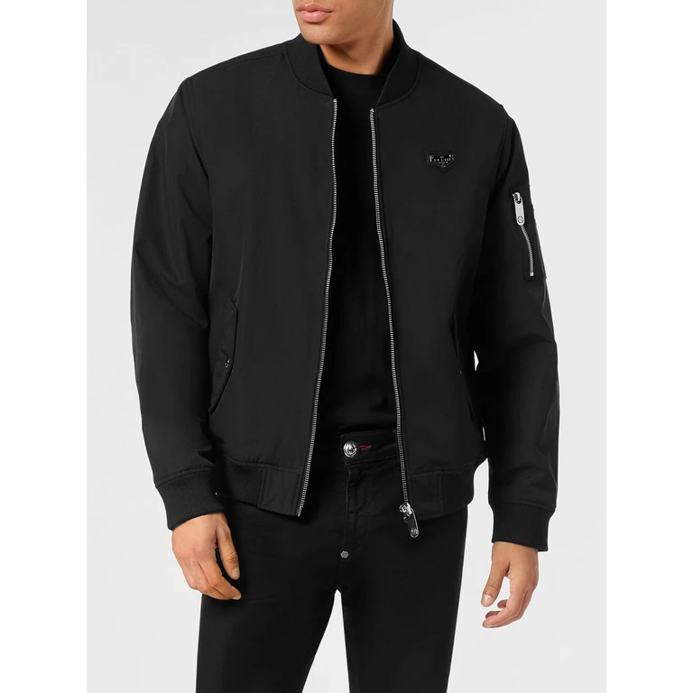 Technical Fabric Bomber Jacket with Contrasting Logo and Zip Closure (UAECMRB2967PNY002N02)