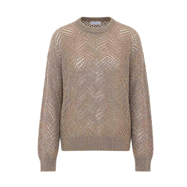 Pull à sequins gris Brunello Cucinelli à col rond