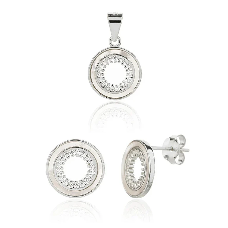 Silver Jewelry Set with Mother of Pearl Svls0129Sj6Bi00 (Pendant, Earrings)