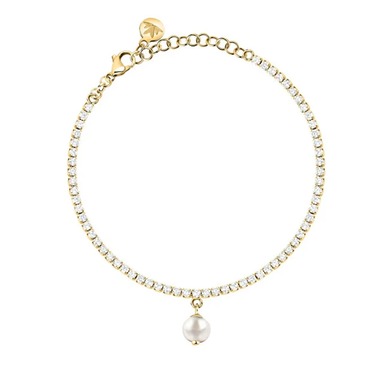 Gold-Plated Tennis Bracelet with Real Pearl Pearl Sxu59