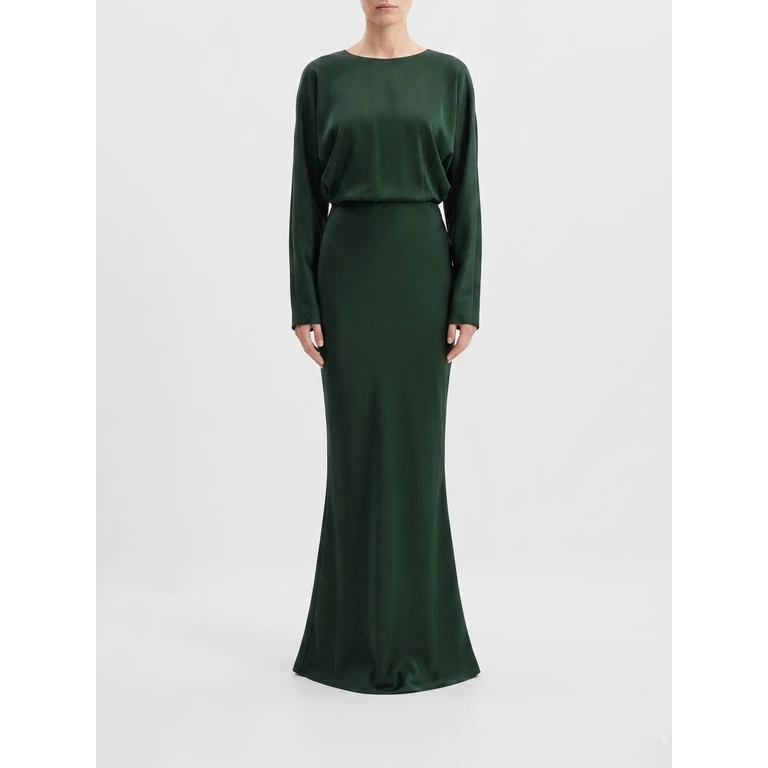 Long Satin Dress (ST4253SAR18869DARKEMERALD)