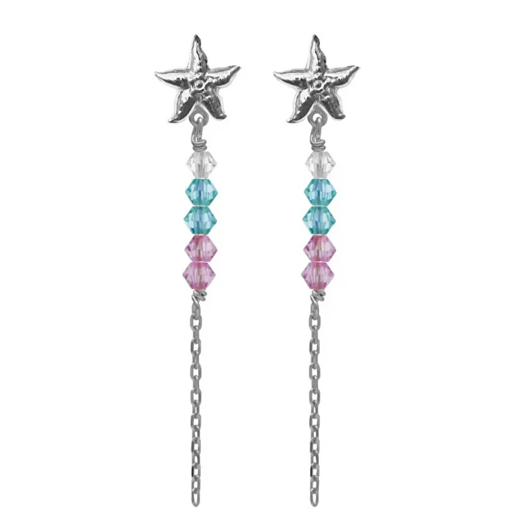 Long Star-Shaped Silver Earrings with Bliss Crystals A4849-Mht