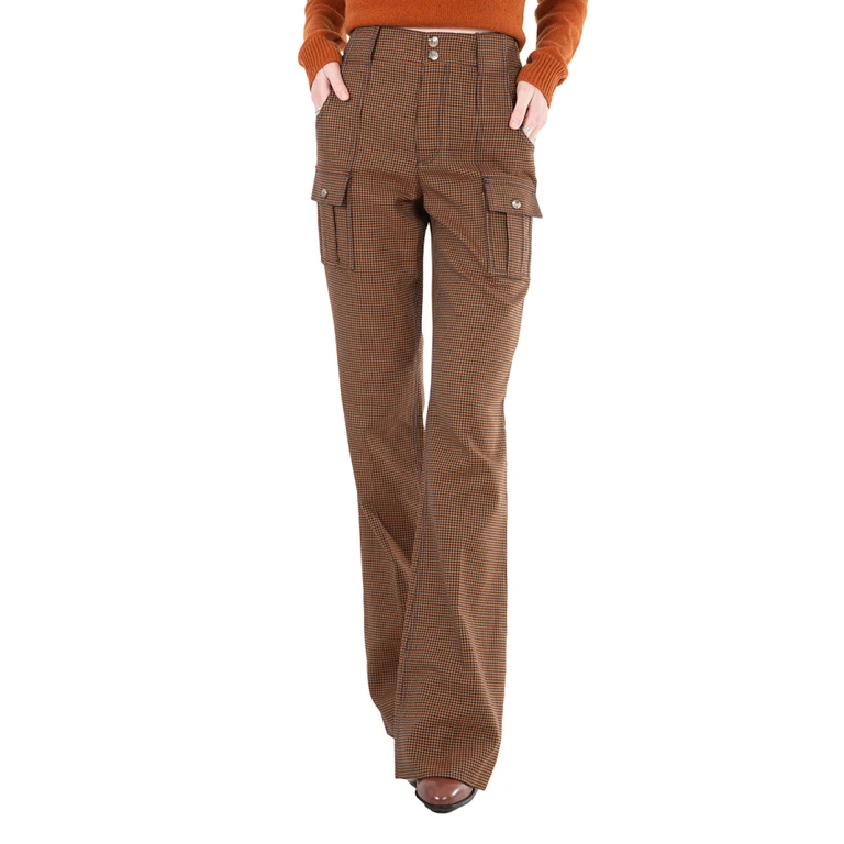 Ladies In Houndstooth Cotton Wool High-rise Flared Trousers, Brand Size 36 (US Size 4)