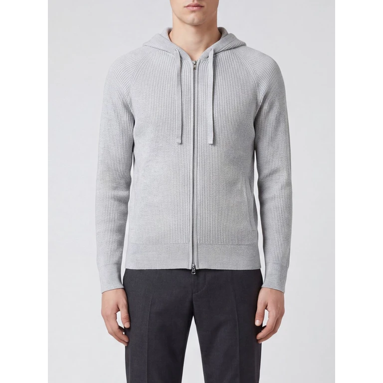 Hooded Cotton Cardigan with Two-Way Zip Closure (MATTIHOODIEGREY)