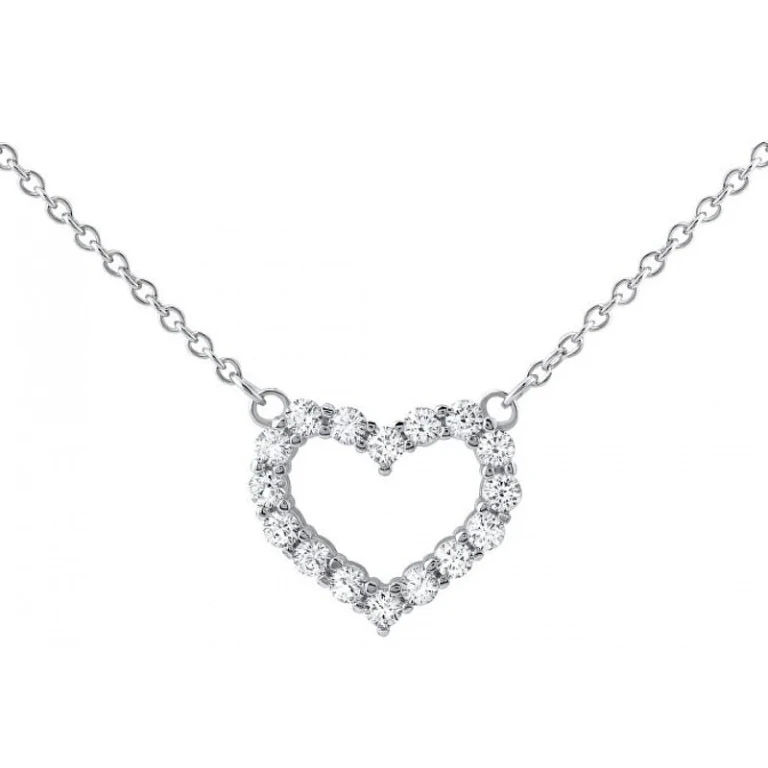 Heart-Shaped Silver Necklace with Zirconia Jjjn0685