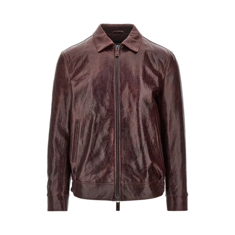 Leather jacket with wrinkled effect Man 48