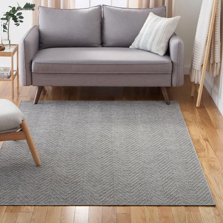 Pax Herringbone Textured Machine Washable Area Rug:- 4'11'x7', Grey, Rectangle