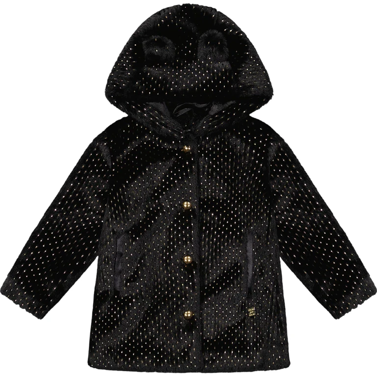 Bear Faux Fur Coat with Gold Polka Dots - Little Girl