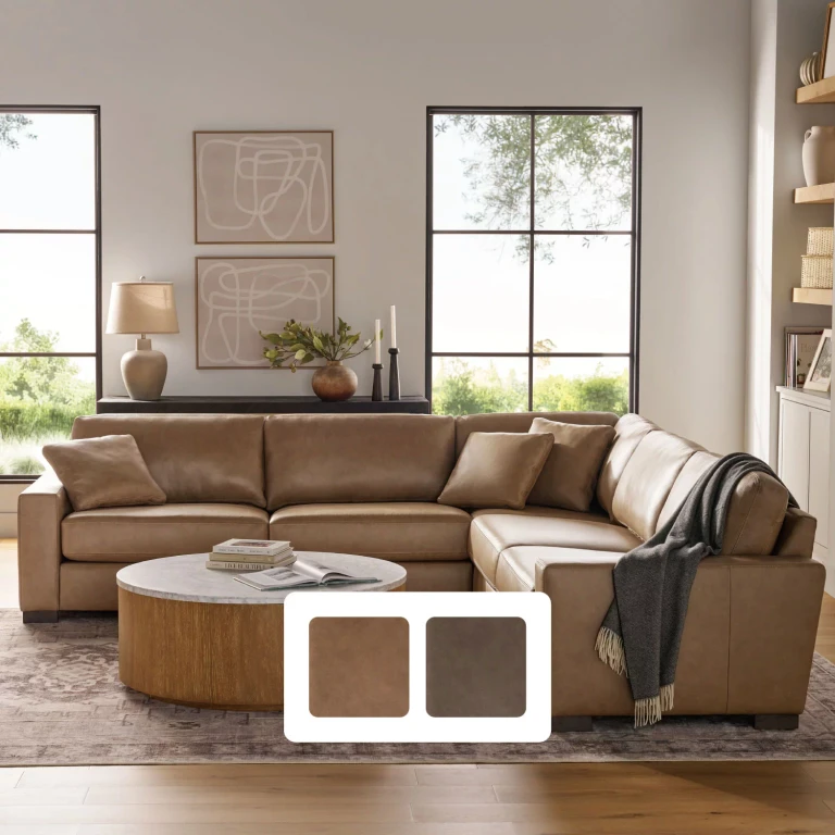 Harrison Leather Sectional:- Sand