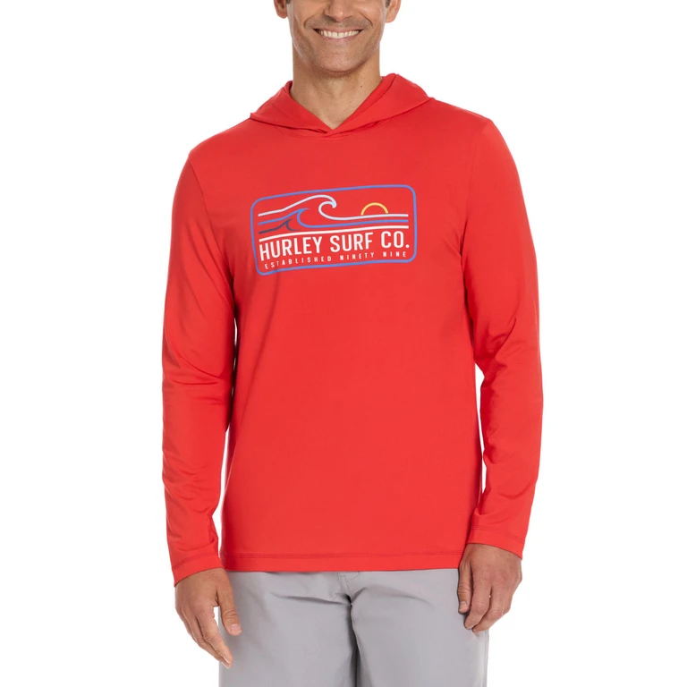 Men's Hooded Uv Tee Red S:- Red, S