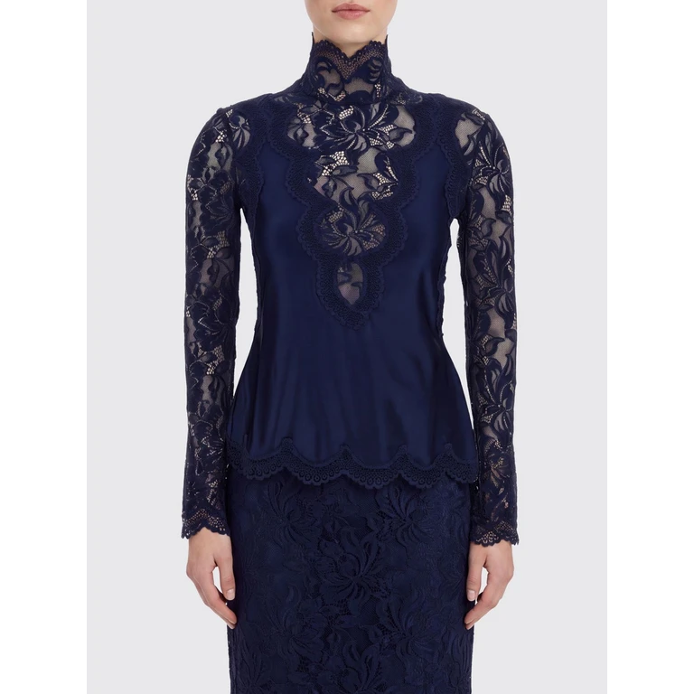 Top Rabanne en jersey de dentelle bleu marine