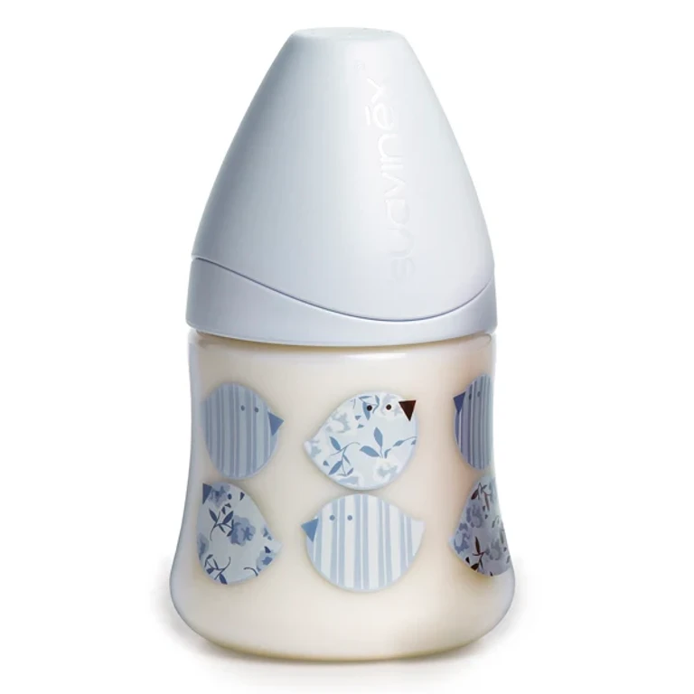 Wide Mouth Baby Bottle with 3-Position Teat, Blue Latex, 150ml