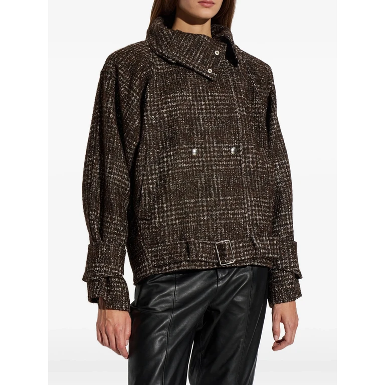 Check-pattern Belted Jacket