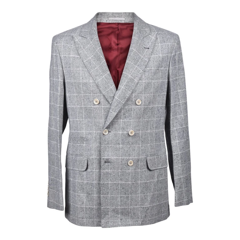 Pearl Grey Silk Wool Check Blazer