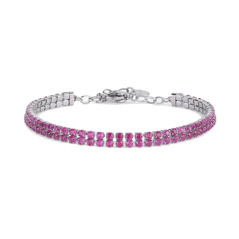 Double Wrap Tennis Bracelet With Fuchsia Zirconia Desideri Bei098