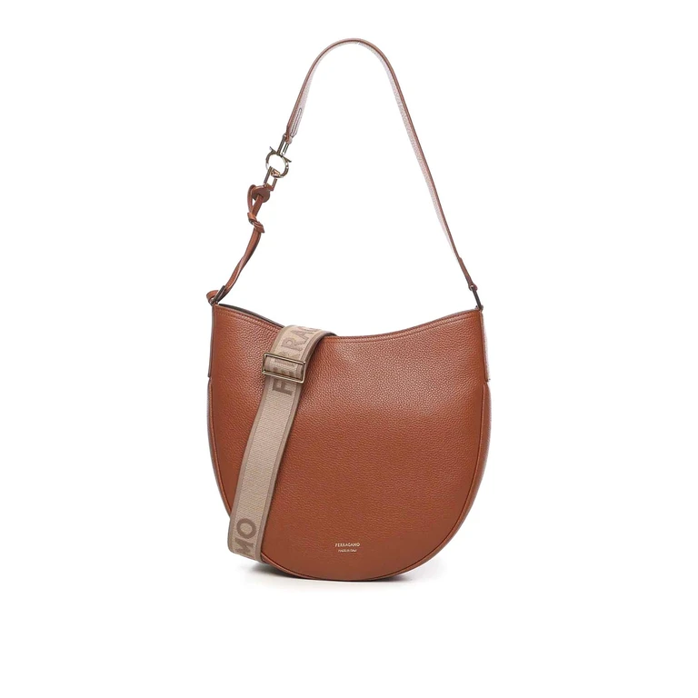 Sac porté épaule Ferragamo zippé à fermoir Gancini beige