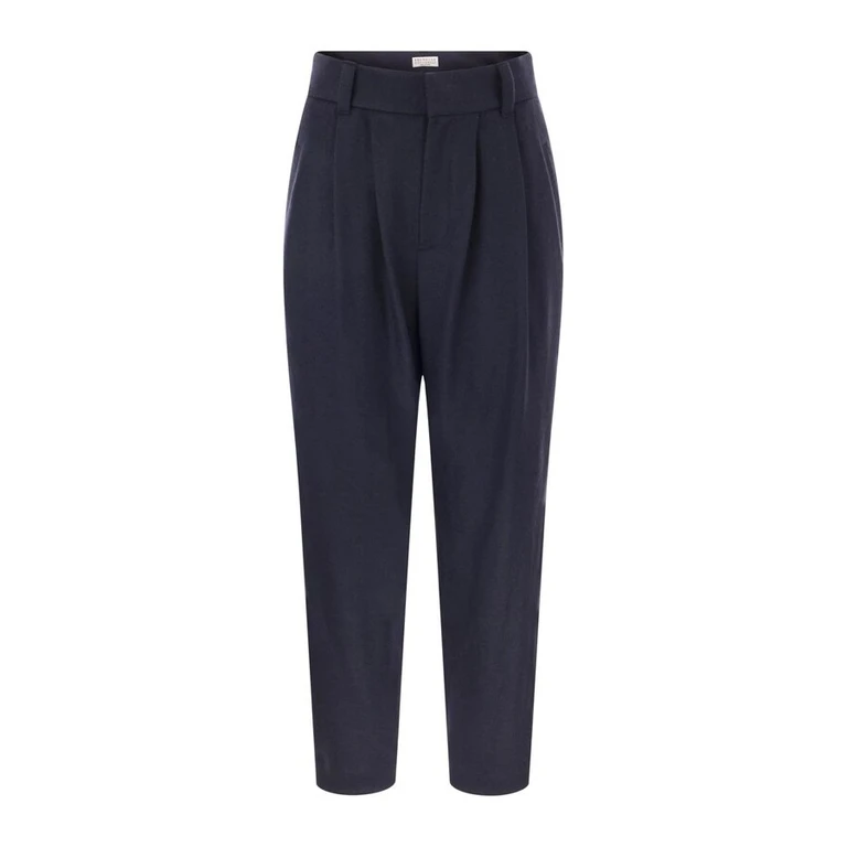 Navy Pleated Tailored Trousers