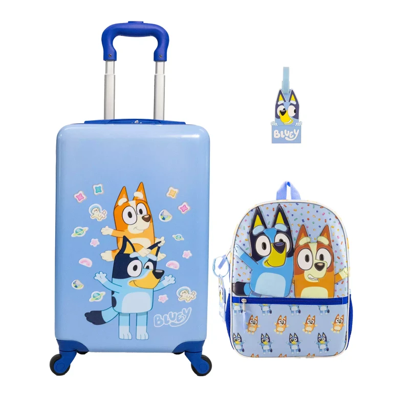 Bluey 3PC Luggage & Backpack Set With Luggage Tag:- Bluey