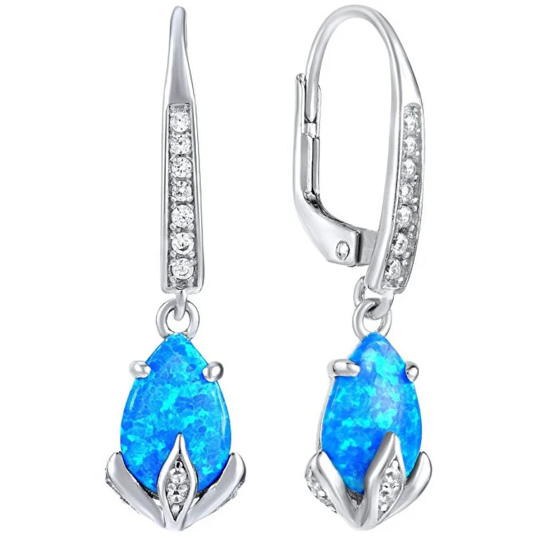 Silver Earrings With Synthetic Blue Opal Jjje1267B