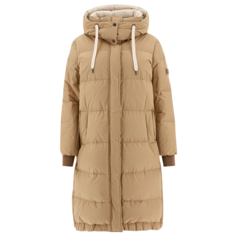 Almond Quilted Hooded Long Coat