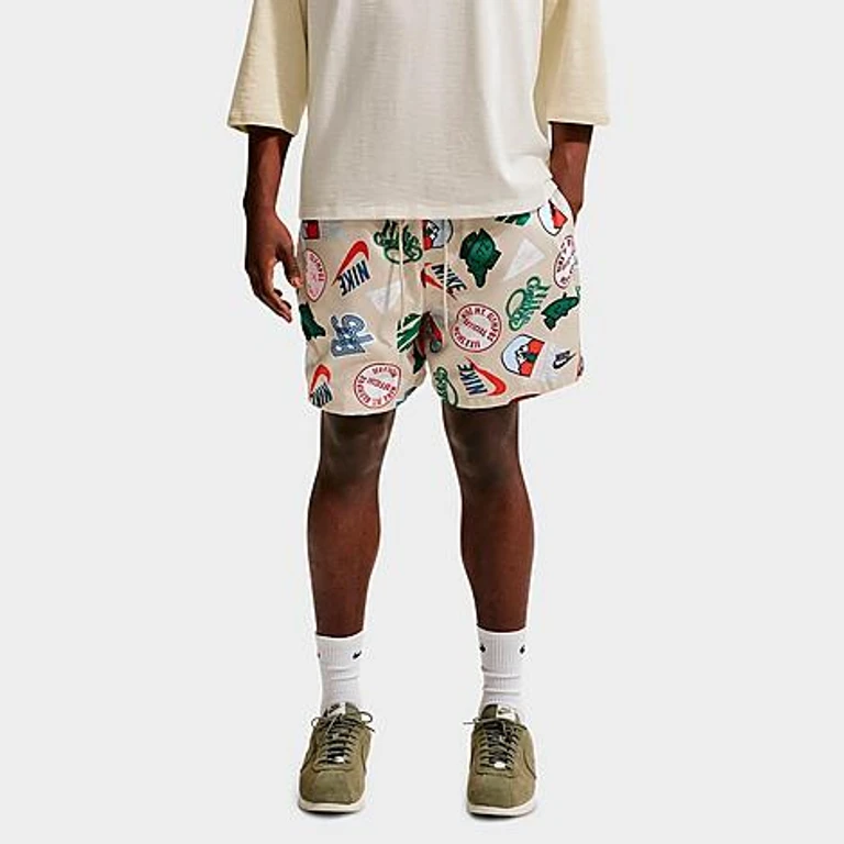 Nike Men's Sportswear Club Allover Print Woven Flow Shorts in Light Khaki/Obsidian Size: XS
