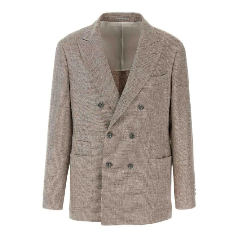 Taupe Linen Blend Double-Breasted Blazer