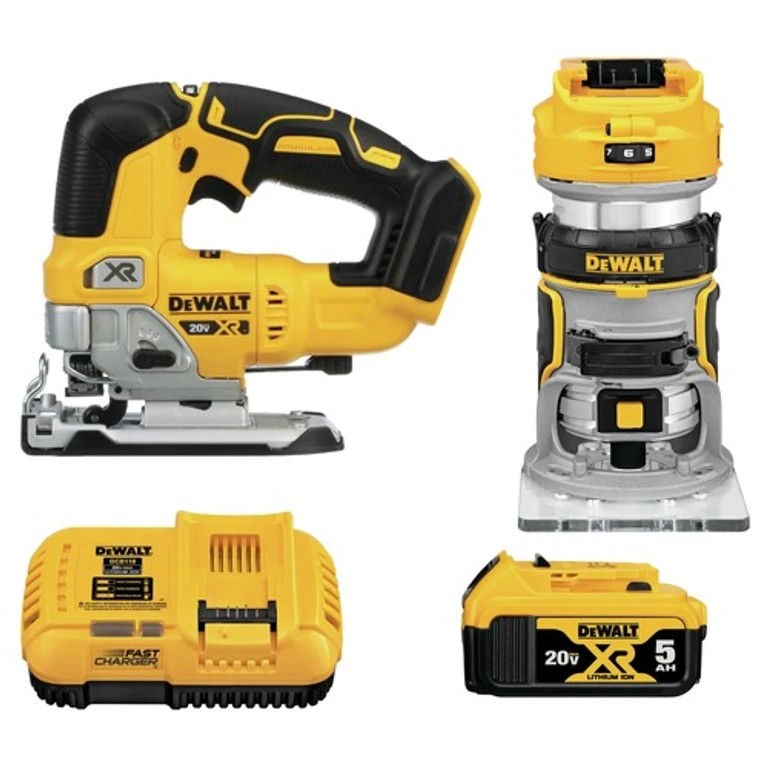 DCK201P1 20V MAX XR Brushless Lithium-Ion Cordless Jig Saw and Compact Router Woodworking Combo Kit (5 Ah)