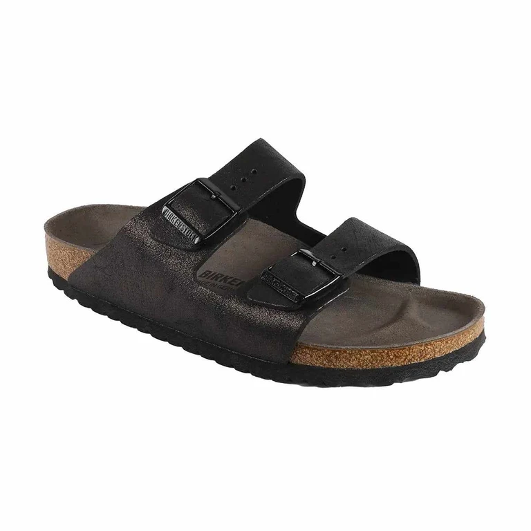 Arizona Suede Leather Washed Metallic Antique Black Sandals