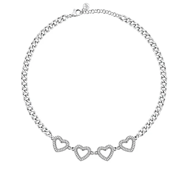 Romantic Necklace in Steel with Hearts Savo22