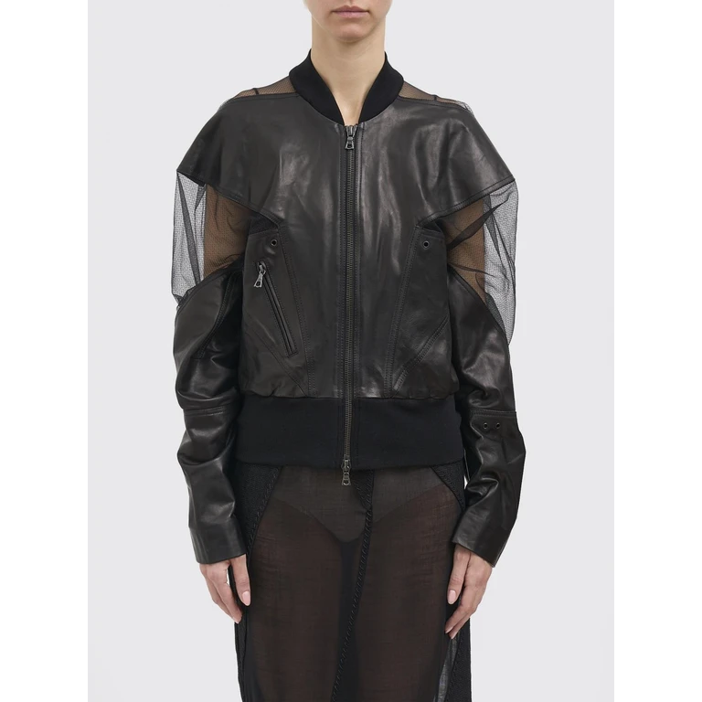 Leather and Tulle Bomber Jacket (N1028BLACK)