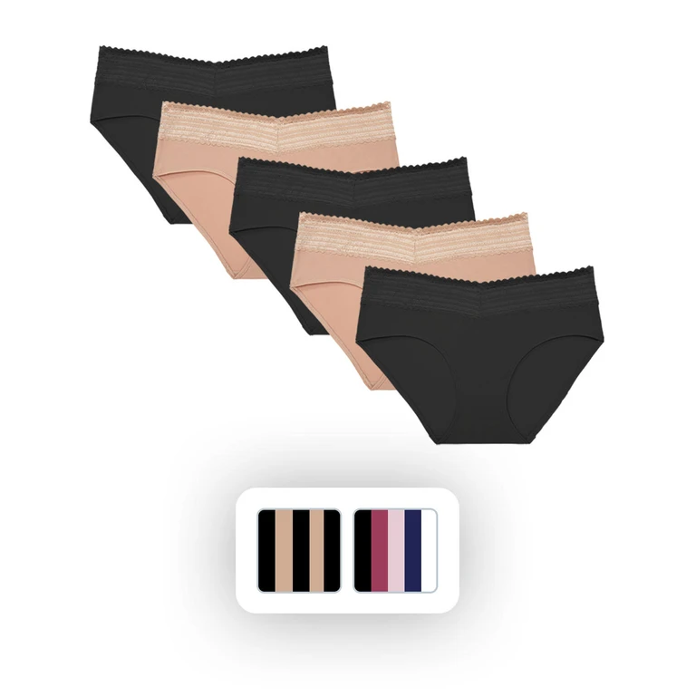 Women's 5-Pack No Pinching, No Problems Lace Waistband Hipster - Basic Pack, XXL:- Basics Pack, XXL