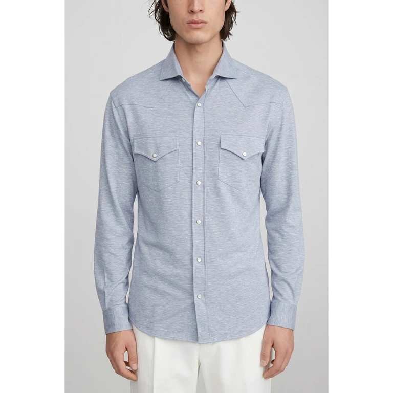 Light Blue Linen Cotton Western Shirt