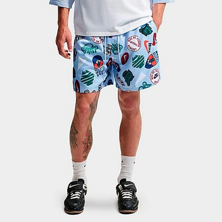 Nike Men's Sportswear Club Allover Print Woven Flow Shorts in Hydrogen Blue/Obsidian Size: Small