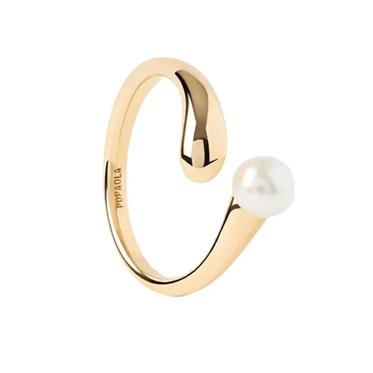 Open Ring Gold Plated with Freshwater Pearl La Perla An01-E08 - Size: 52 Mm