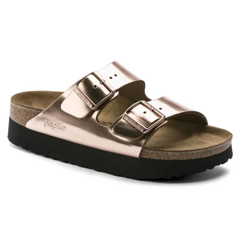 Women's Arizona Platform Leather Metallic Copper Sandals
