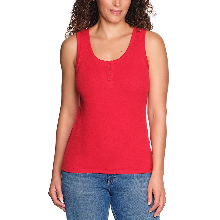 RIBBED TANK TOP - RED S:- Red, S