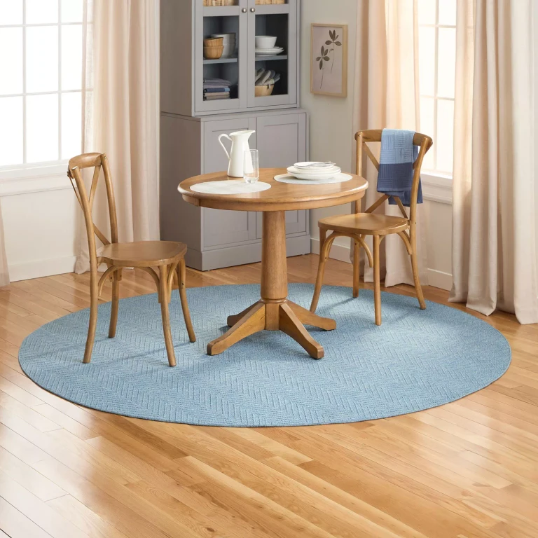 Pax Herringbone Textured Machine Washable Area Rug:- 7'10'x7'10', Blue, Round