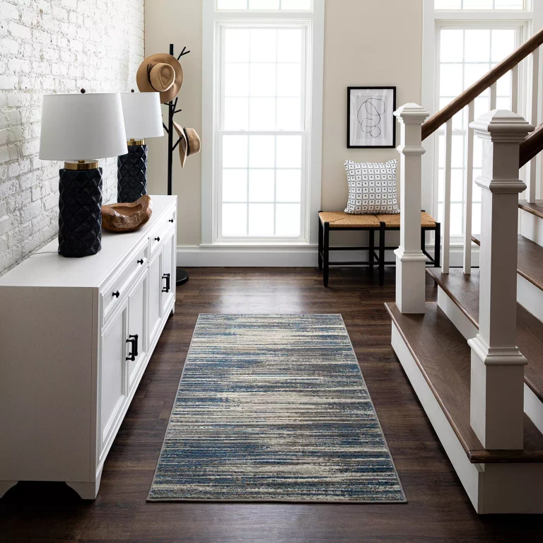 Cleo Orpheus Grey and Dark Blue Area Rug, 3'x5':- 3'x5'