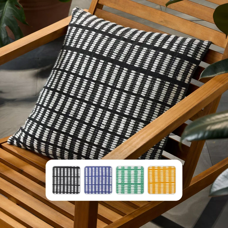 Alara Textured Geo Stripe Indoor/Outdoor Decorative Pillow:- Black/Ivory, 20' x 20'