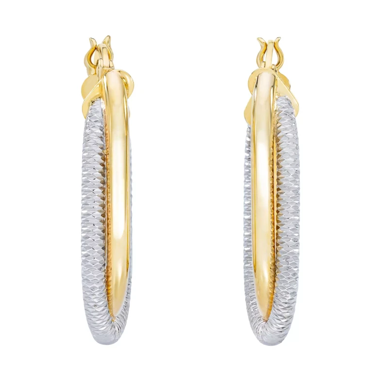 Diamond Cut Oval Bypass Hoop Earrings in 14K Yellow Gold
