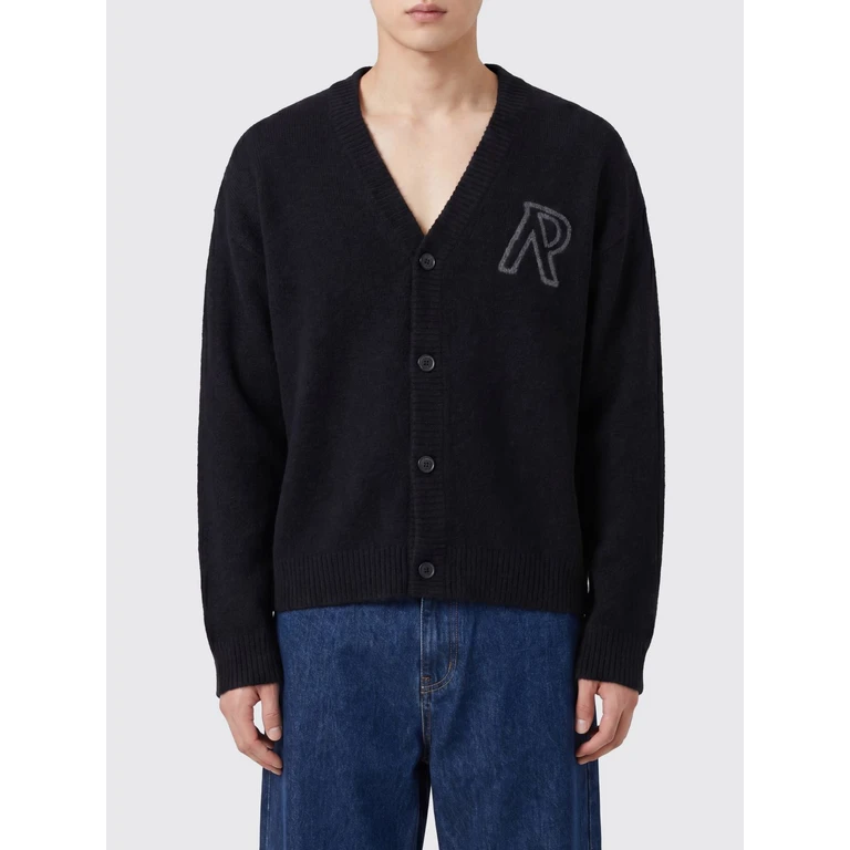 V-Neck Alpaca Wool-Blend Cardigan with Jacquard Logo (MLM101071BLACK)