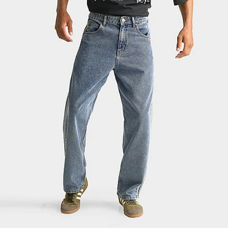 Men's Originals Firebird Adicolor Mid-Rise Straight Denim Jeans in Worn Blue Denim Size: 30