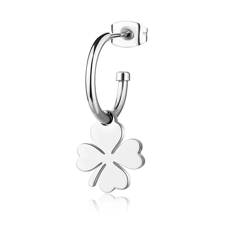 Single Earring in Steel Clover Smile Ssm025