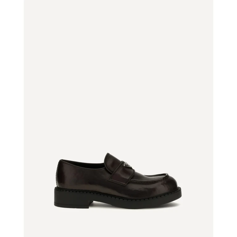 Brushed leather Loafers with triangle logo Male 7