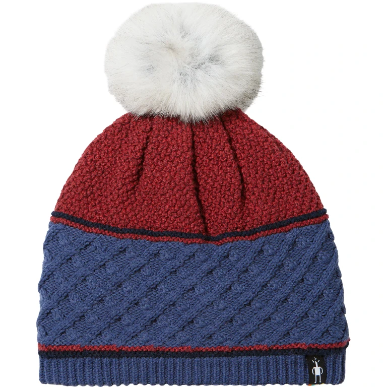 Cable Knit Colorblock Pom Beanie - Women's