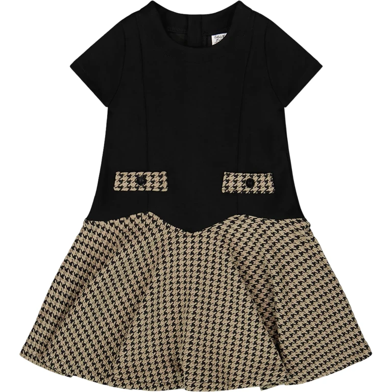 Short Sleeve Bi-Material Milano and Jacquard Knit Dress - Little Girl