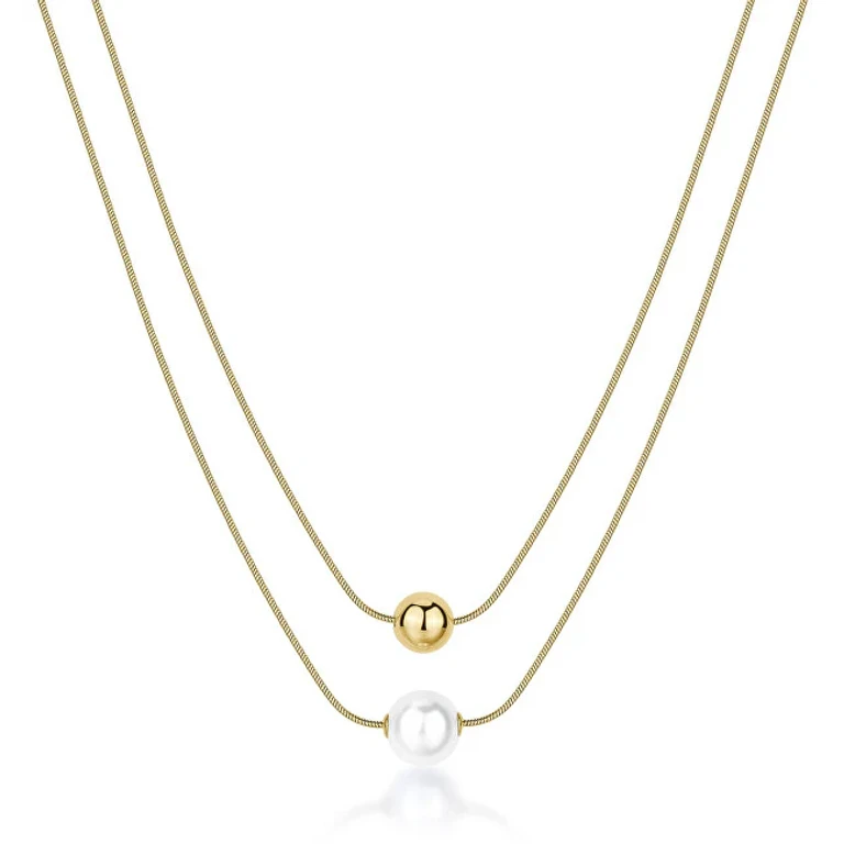 Double Gold-Plated Necklace with Artificial Pearl Perfect Bpc47