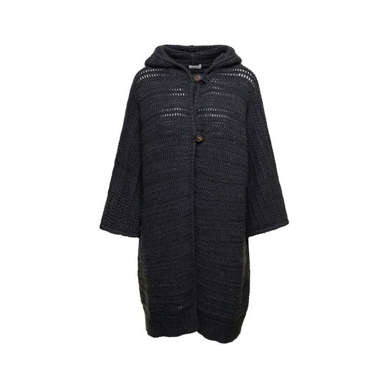 Black Hooded Knit Cardigan